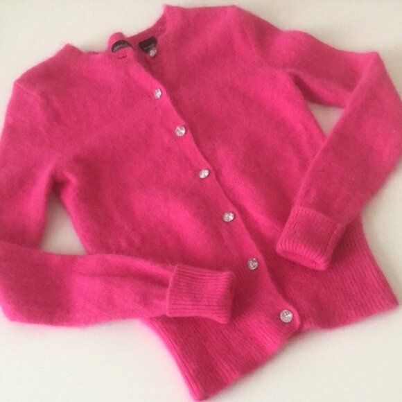 Moda International Angora Cardigan Sweater Pink Bling Button Up - Picture 8 of 14